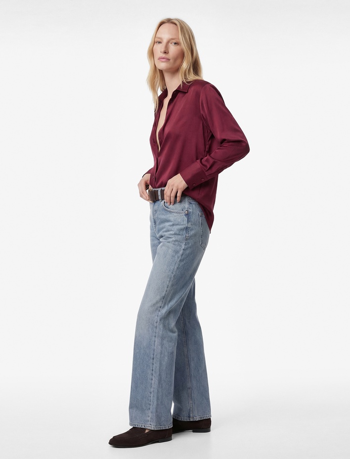  Regular Fit Uzun Kollu Düğmeli Saten Gömlek