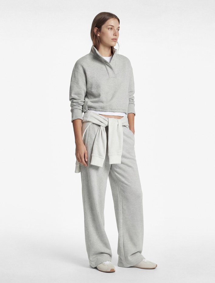  Dik Yaka Çıtçıt Düğmeli Stoperli Spor Oversize Sweatshirt