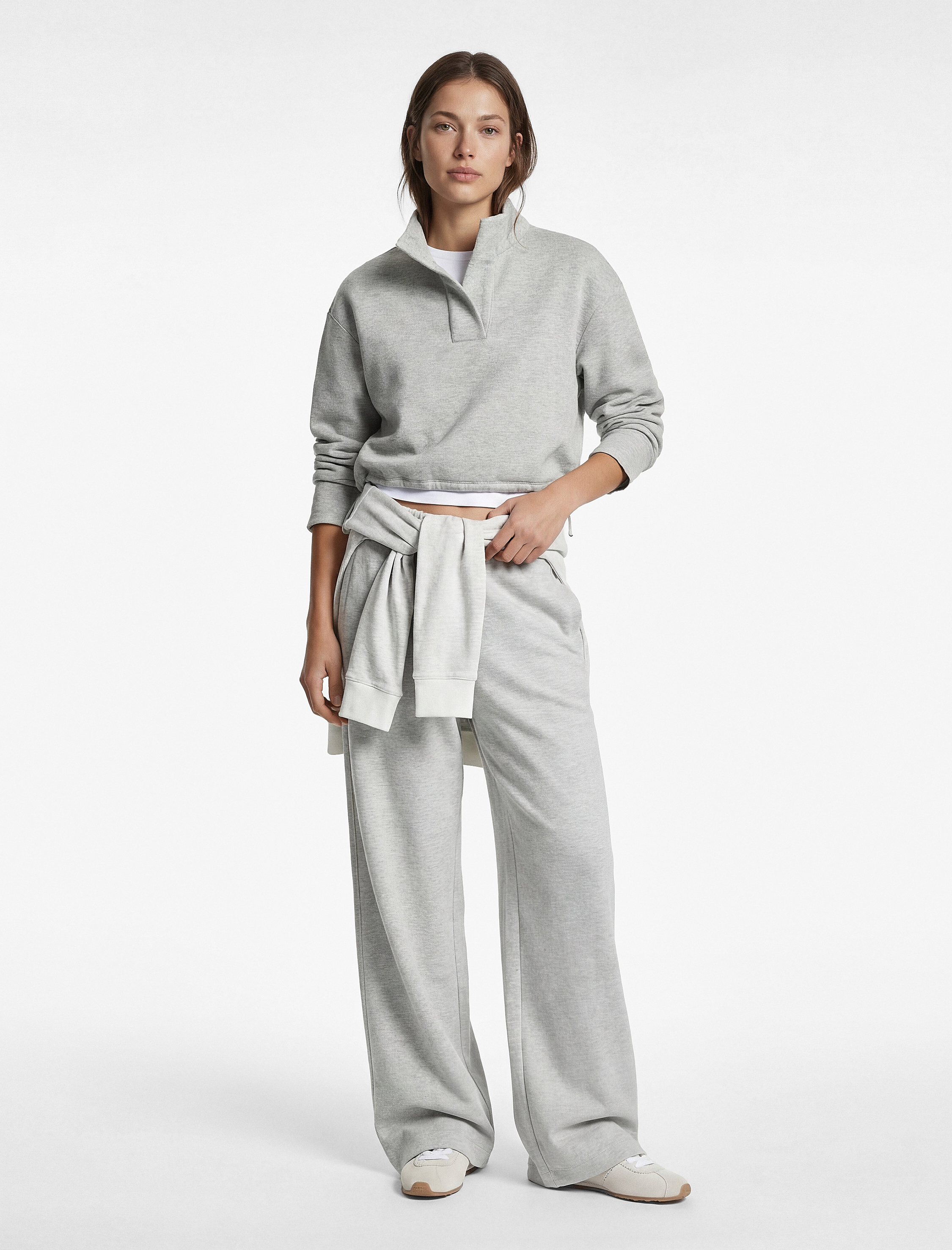   Dik Yaka Çıtçıt Düğmeli Stoperli Spor Oversize Sweatshirt