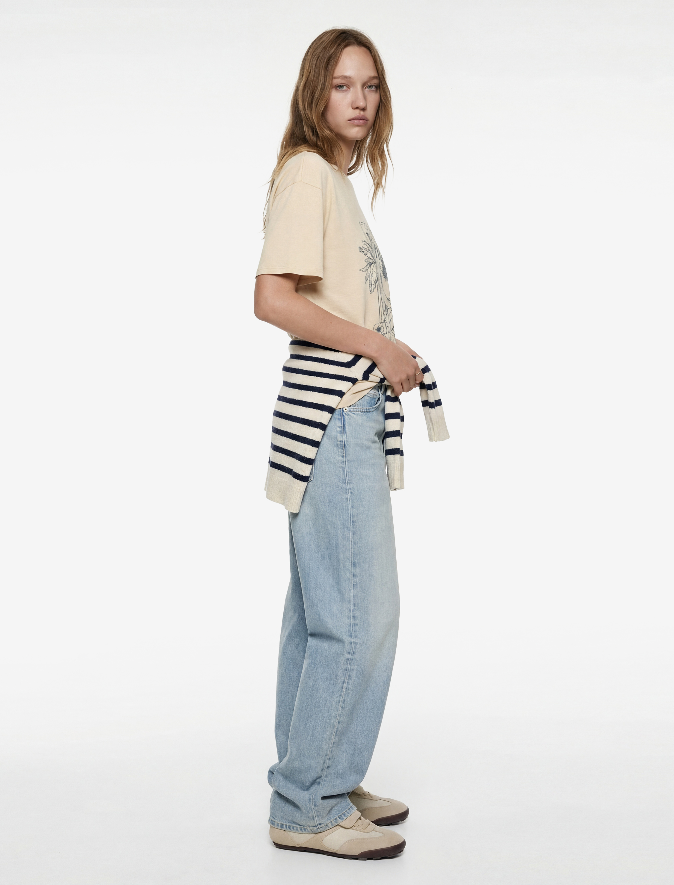   Pamuklu Kısa Kollu Bisiklet Yaka Kuru Kafa Baskılı Oversize Tişört