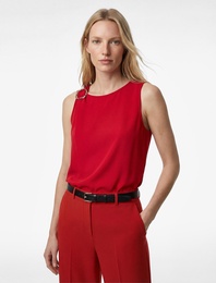 Bisiklet Yaka Metal Aksesuarlı Kolsuz Bluz