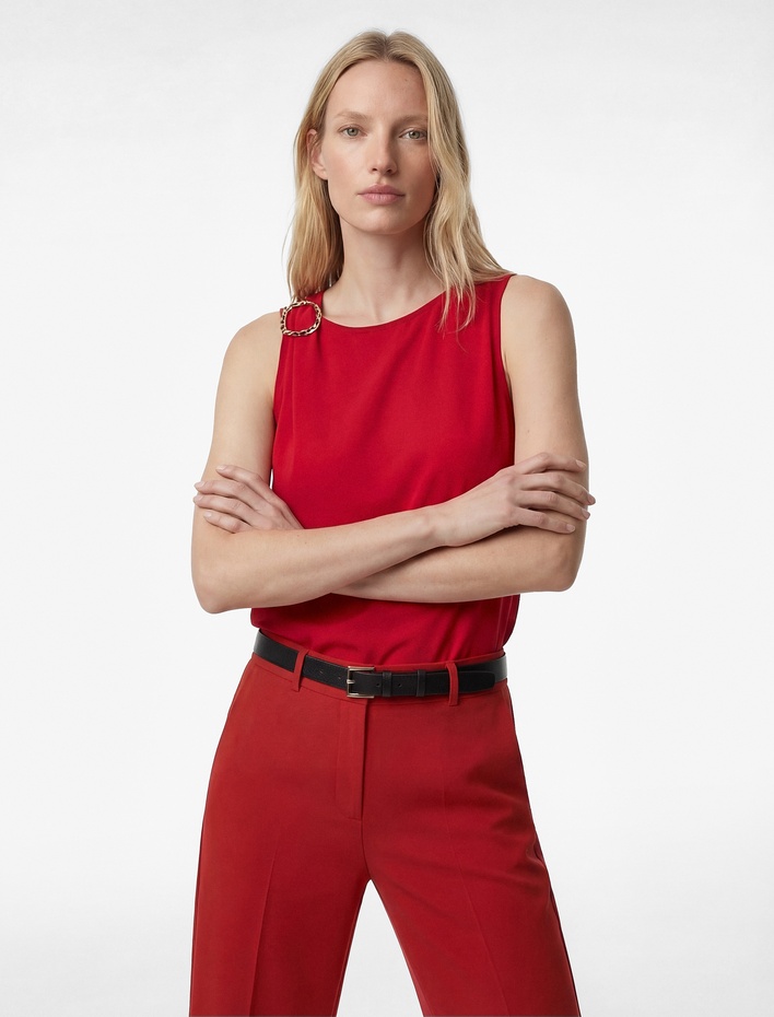  Bisiklet Yaka Metal Aksesuarlı Kolsuz Bluz