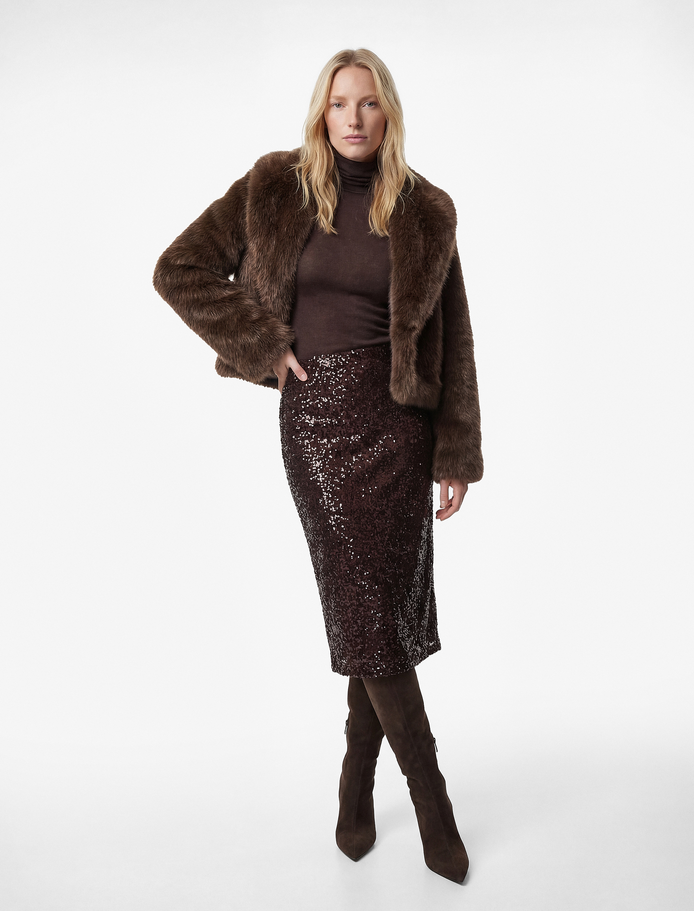   Pullu Payetli Slim Fit Midi Abiye Etek