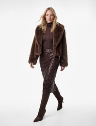 Pullu Payetli Slim Fit Midi Abiye Etek