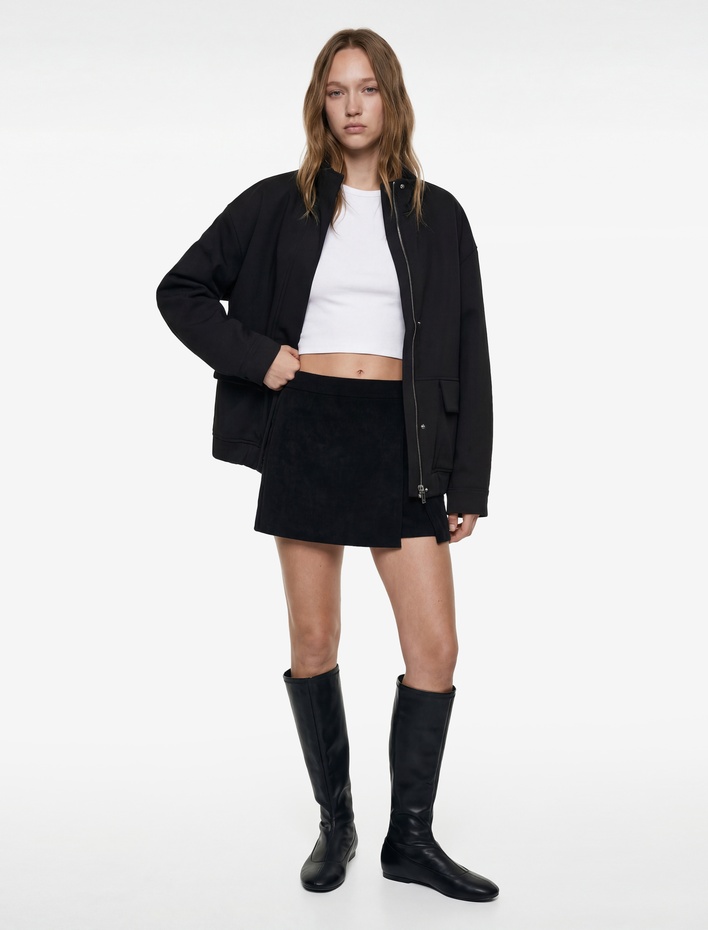  Yırtmaç Detaylı Standart Bel Mini Şort Etek