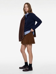 Metal Aksesuarlı Cep Detaylı Kalın Piliseli Mini Etek