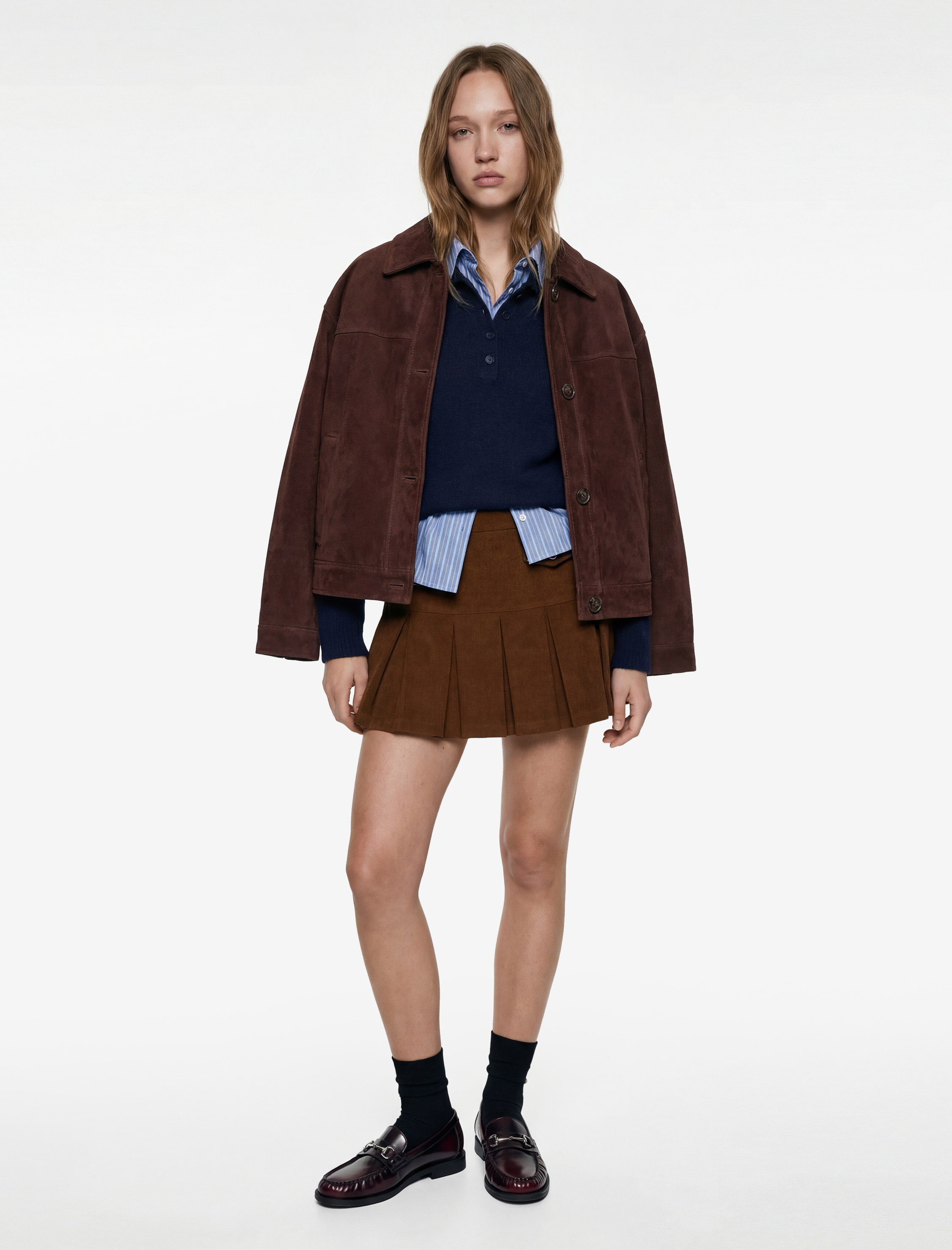   Metal Aksesuarlı Cep Detaylı Kalın Piliseli Mini Etek