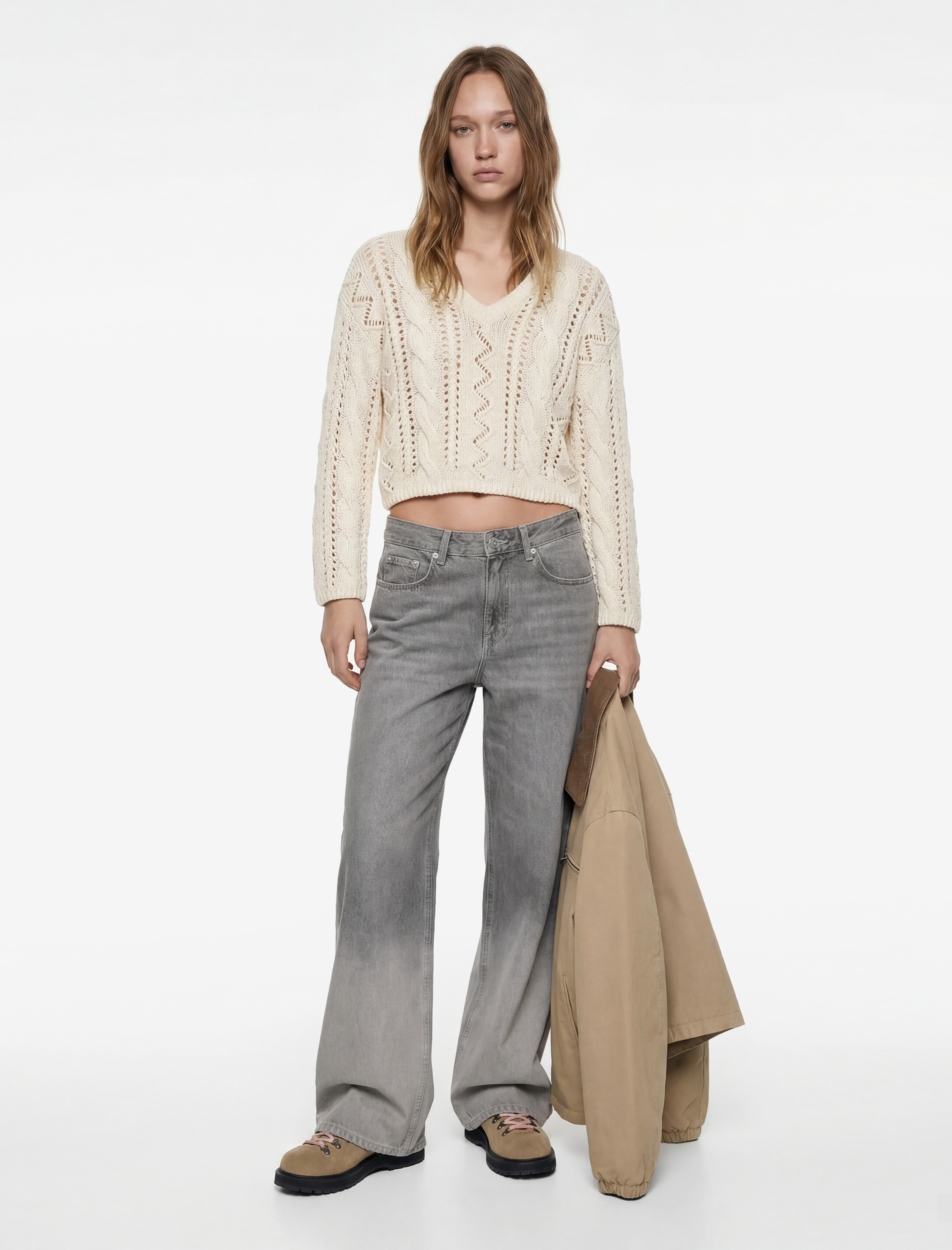   Ajurlu V Yaka Uzun Kollu Triko Kazak