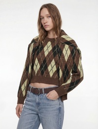 Baklava Desenli Uzun Kollu Bisiklet Yaka Triko Kazak