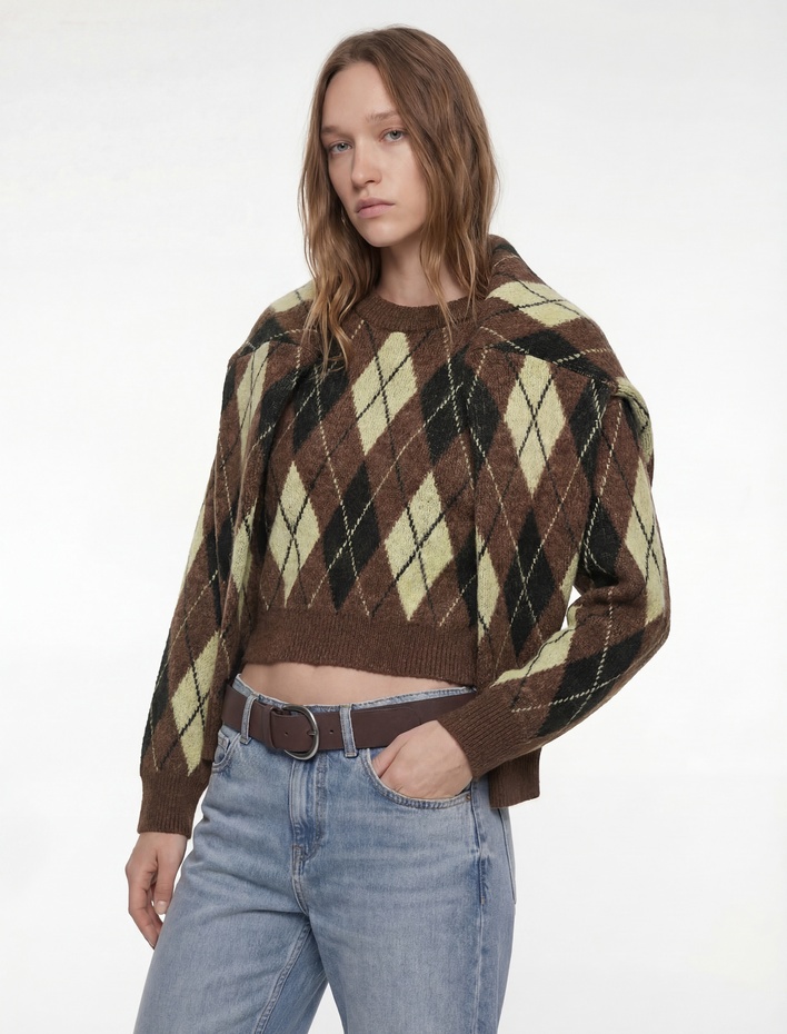  Baklava Desenli Uzun Kollu Bisiklet Yaka Triko Kazak