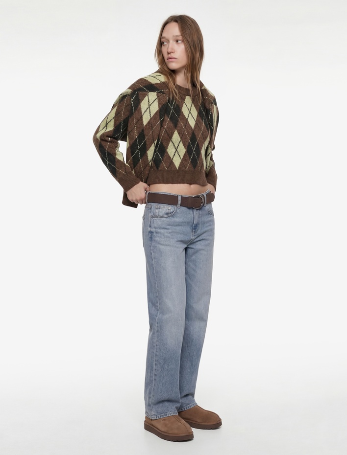  Baklava Desenli Uzun Kollu Bisiklet Yaka Triko Kazak