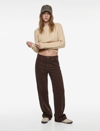 Saç Örgü Dokulu Uzun Kollu Bisiklet Yaka Crop Triko Kazak