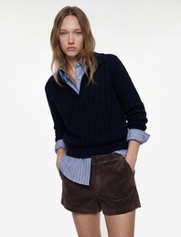 Saç Örgü Dokulu Uzun Kollu Triko Polo Yaka Kazak