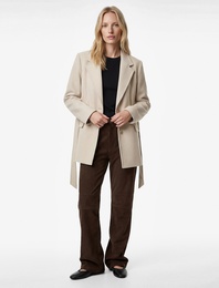 Kısa Kaban Kaşe Kemerli Cepli Kruvaze Uzun Kollu