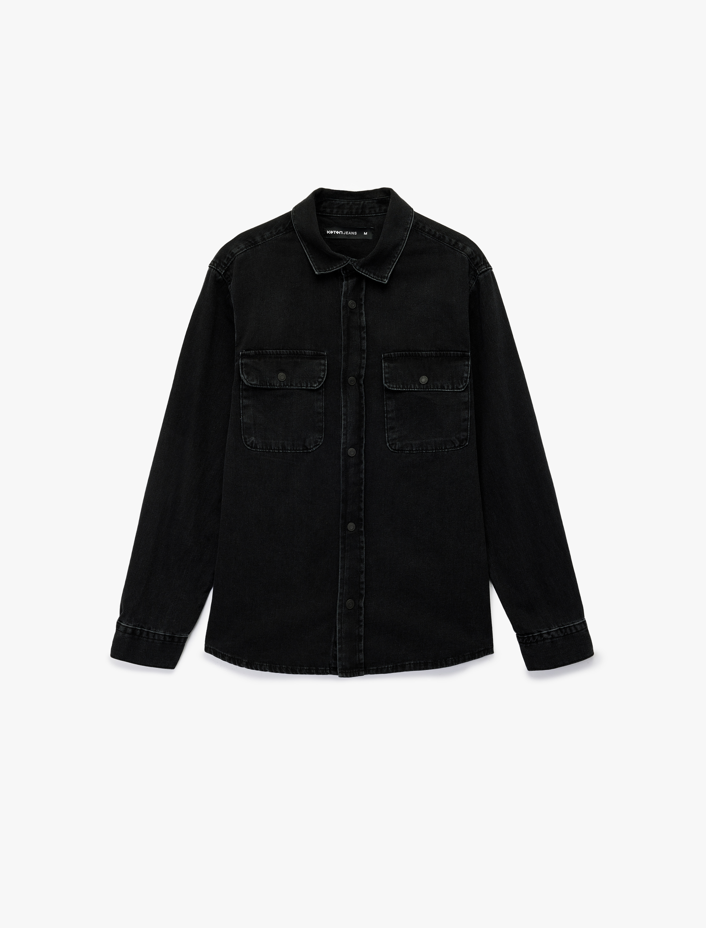   Rahat Kalıp Uzun Kollu Düğmeli Kapaklı Cepli Klasik Yaka Pamuklu Jean Gömlek