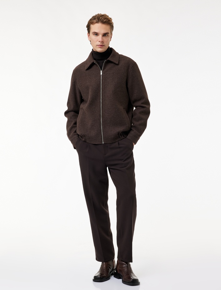  Regular Fit Cepli Gömlek Yaka Fermuarlı Kaşe Ceket