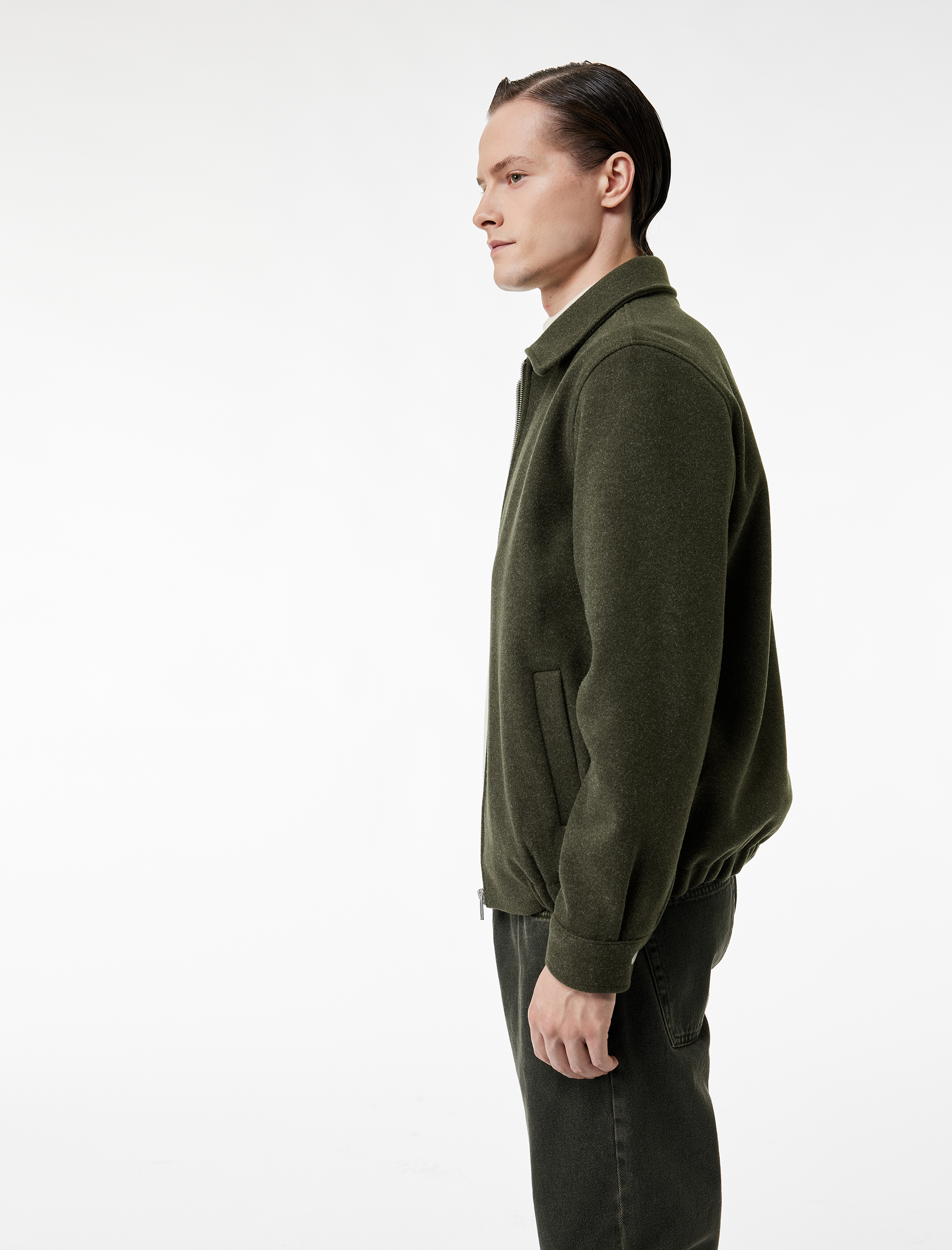   Regular Fit Cepli Gömlek Yaka Fermuarlı Kaşe Ceket