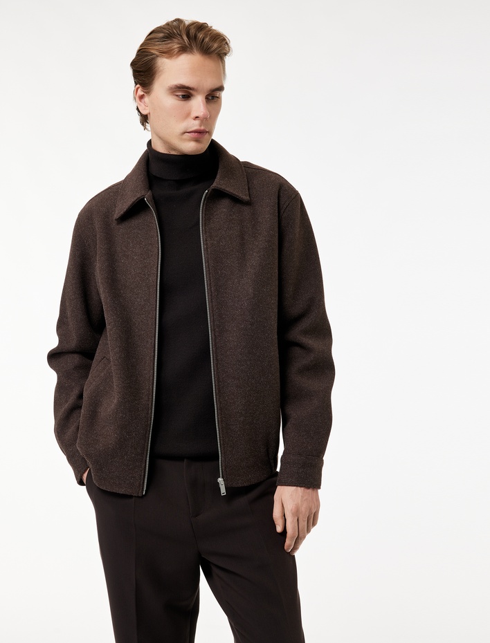  Regular Fit Cepli Gömlek Yaka Fermuarlı Kaşe Ceket