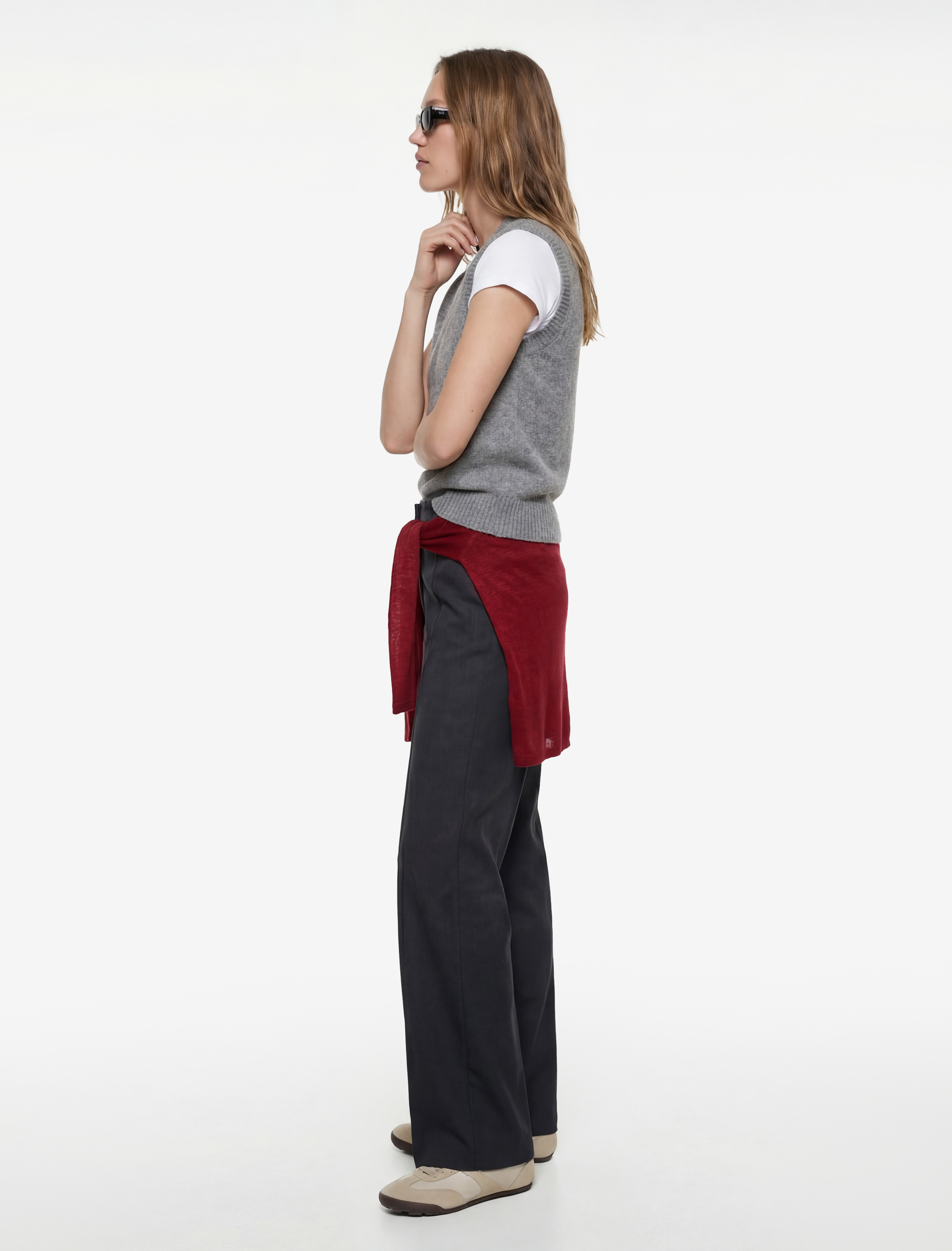   Yüksek Bel Yırtmaç Detaylı Slim Fit Geniş Paça Pantolon