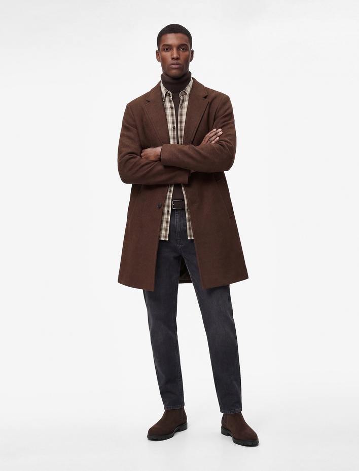  Regular Fit Cepli Mono Yaka Uzun Kaşe Kaban