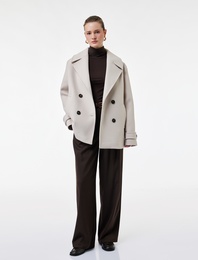 Cepli Düğmeli Kruvaze Uzun Kollu Kısa Kaşe Kaban