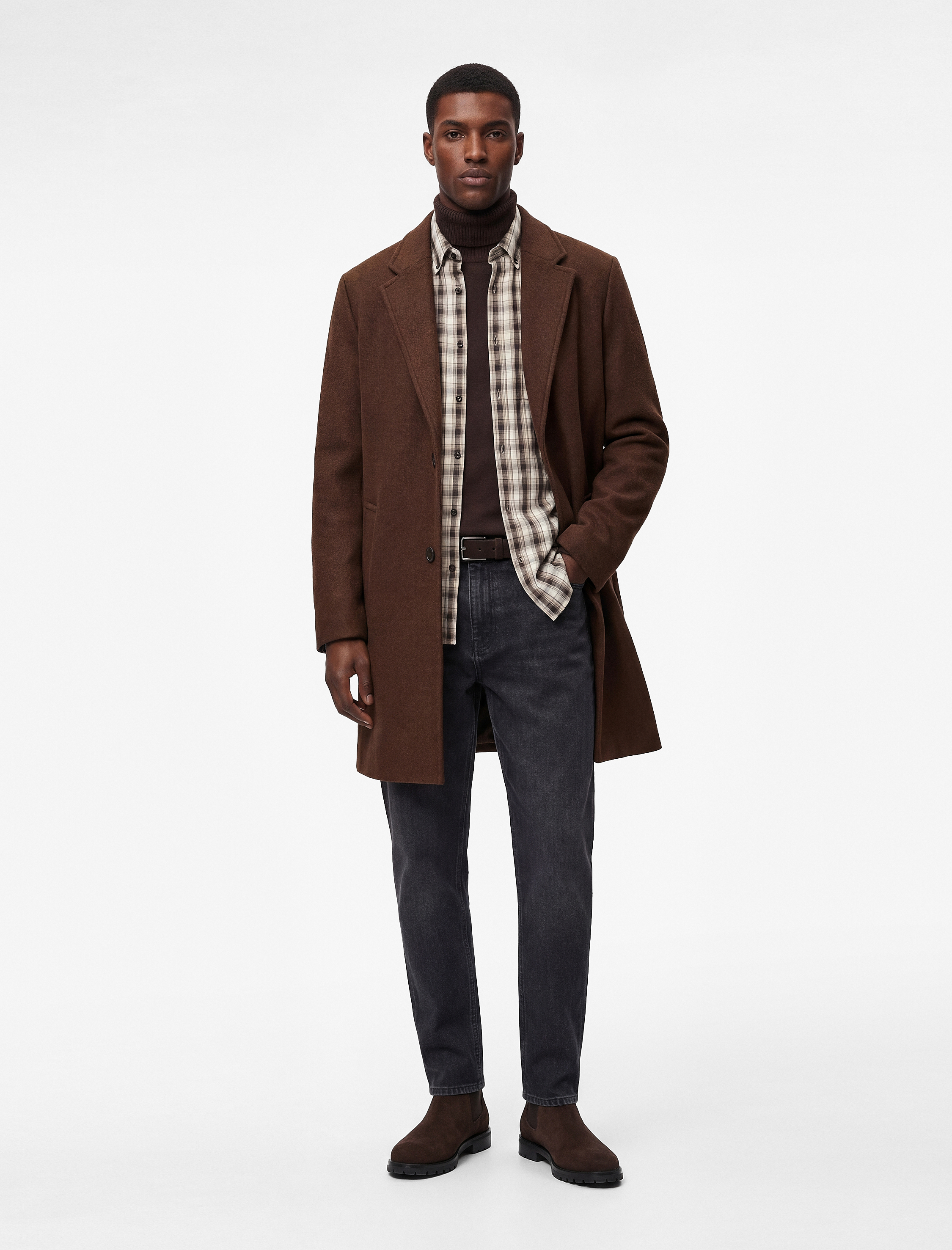   Regular Fit Cepli Mono Yaka Uzun Kaşe Kaban