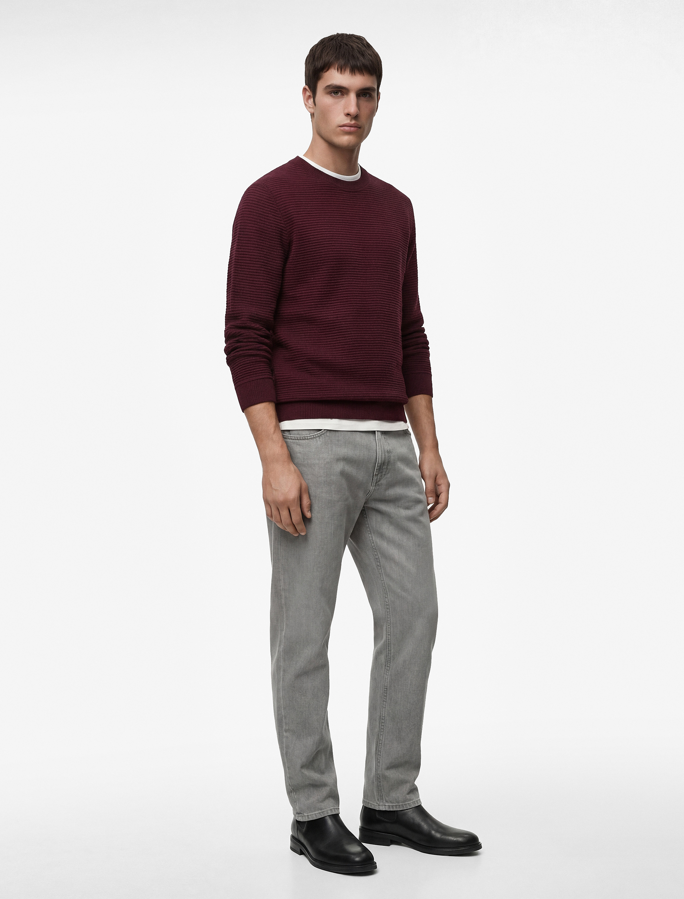   Regular Fit Uzun Kollu Dokulu Bisiklet Yaka Sweatshirt