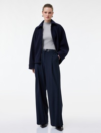 Uzun Kollu Fermuarlı Oversize Kaşe Ceket