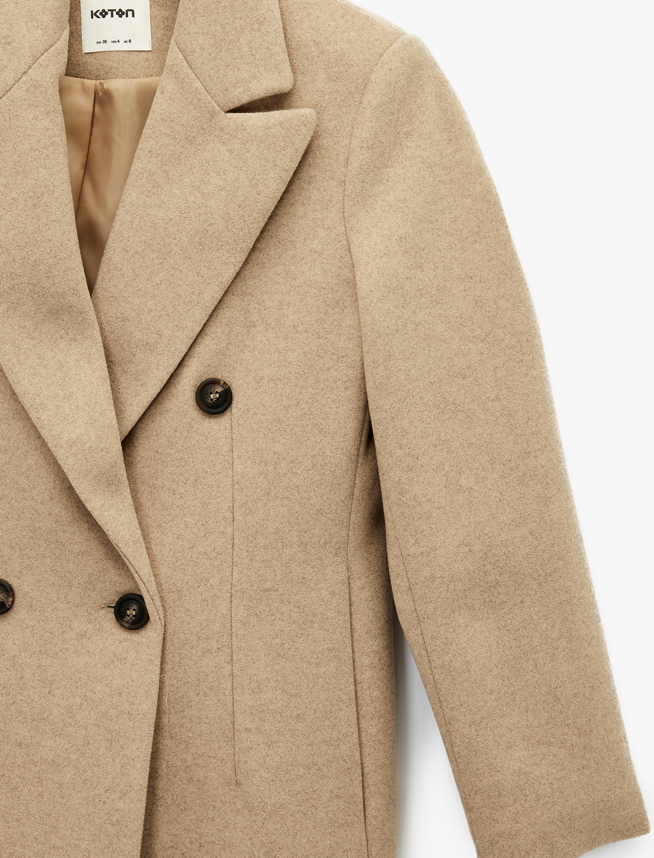   Cepli Uzun Kollu Kruvaze Düğmeli Kaşe Kaban