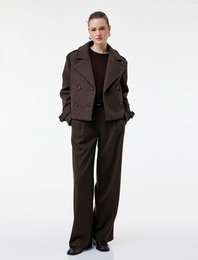 Cepli Düğmeli Uzun Kollu Kruvaze Kısa Kaşe Mont