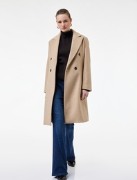 Cepli Uzun Kollu Kruvaze Düğmeli Kaşe Kaban