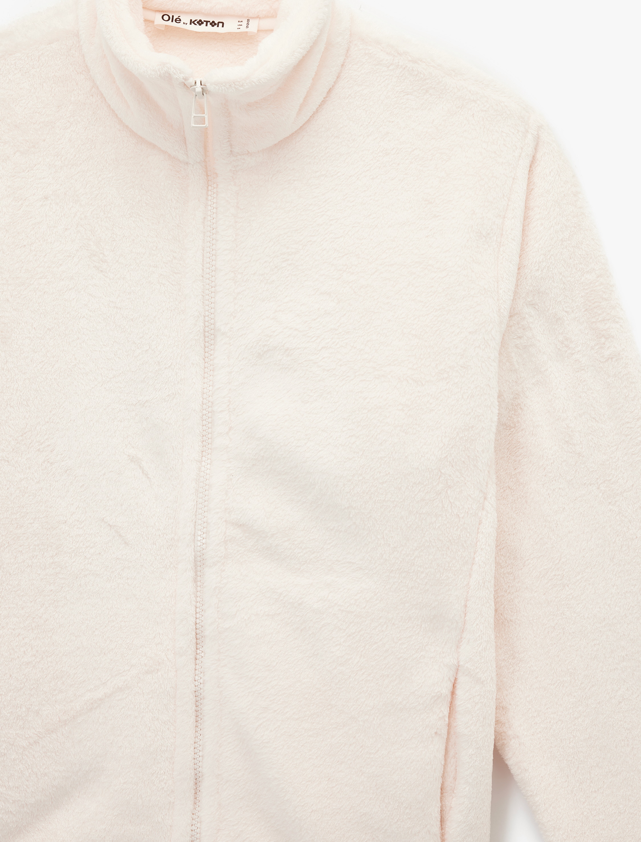   Dik Yaka Fermuarlı Cep Detaylı Oversize Peluş Ceket