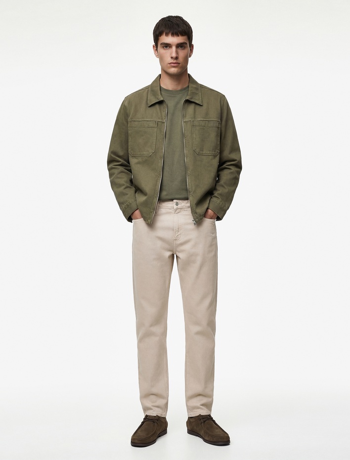  Regular Fit Uzun Kollu Cep Detaylı Fermuarlı Gömlek Ceket