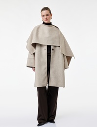 Atkılı Oversize Kaban Kaşe Uzun Kollu Düğmeli Cepli