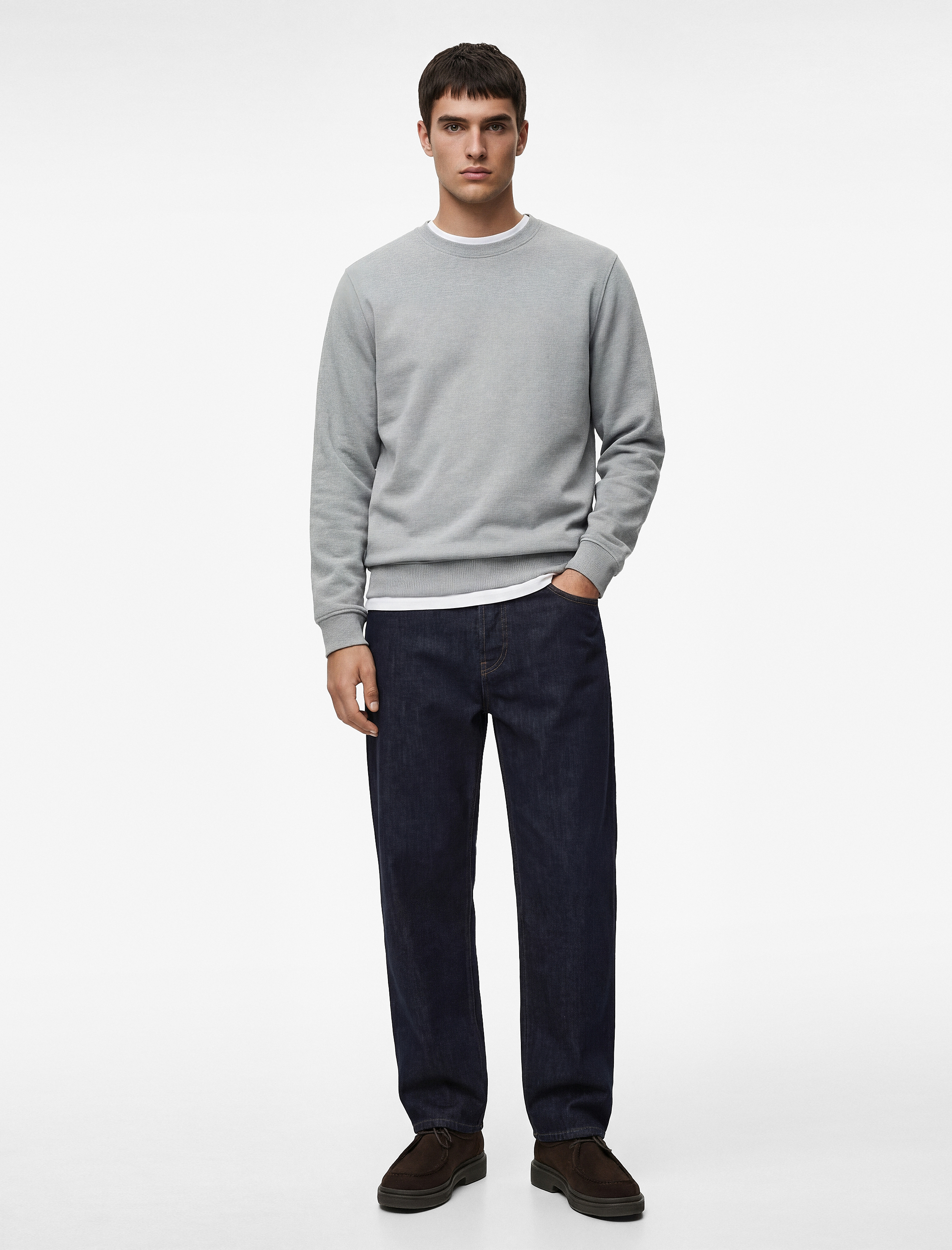   Pamuklu Uzun Kollu Şardonlu Bisiklet Yaka Erkek Basic Sweatshirt