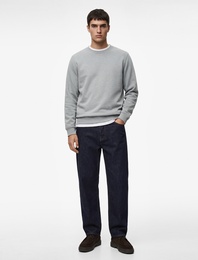 Pamuklu Uzun Kollu Şardonlu Bisiklet Yaka Erkek Basic Sweatshirt