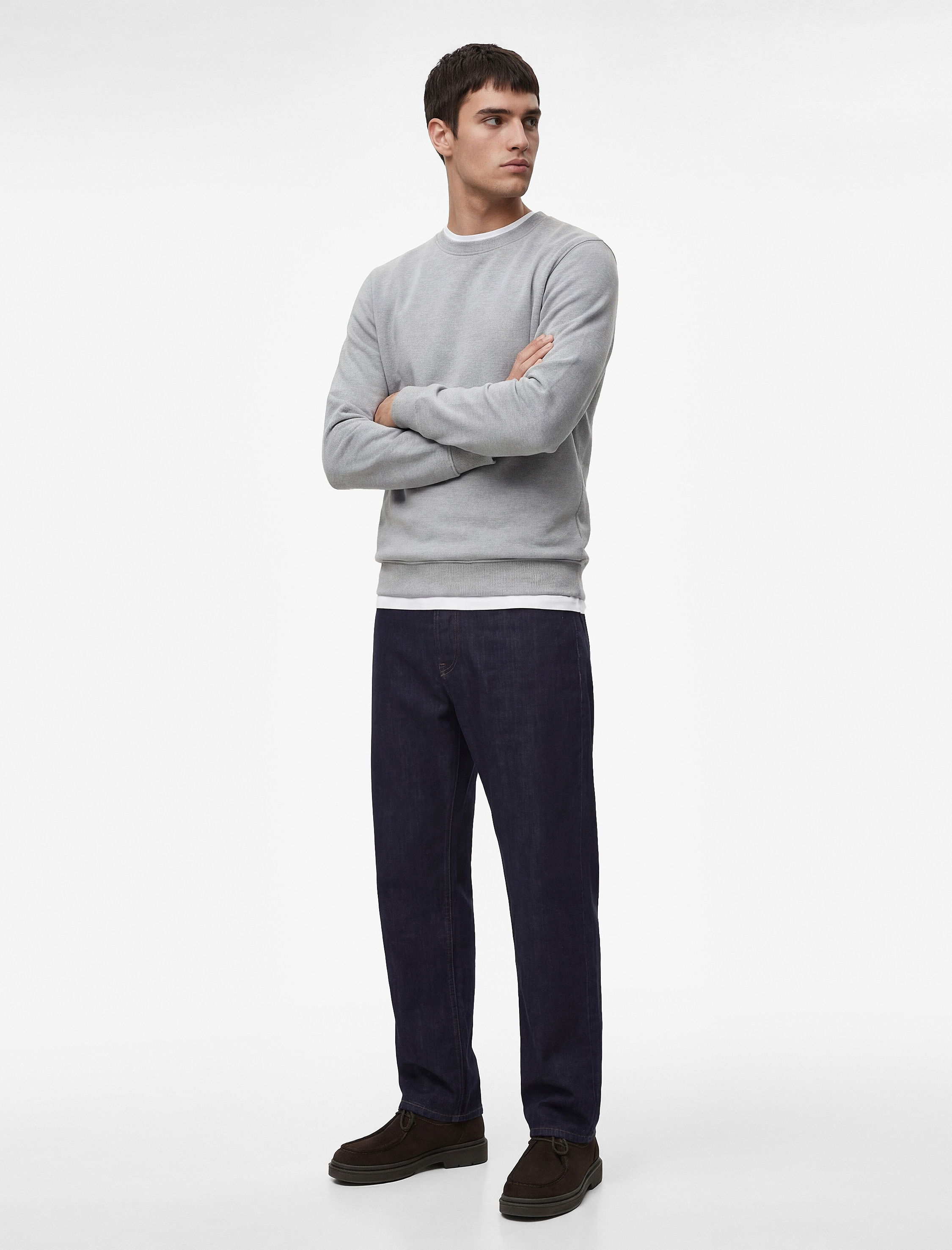   Pamuklu Uzun Kollu Şardonlu Bisiklet Yaka Erkek Basic Sweatshirt