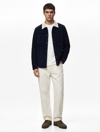 Regular Fit Uzun Kollu Cepli Renk Kontrastlı Klasik Yaka Fitilli Kadife Gömlek Ceket