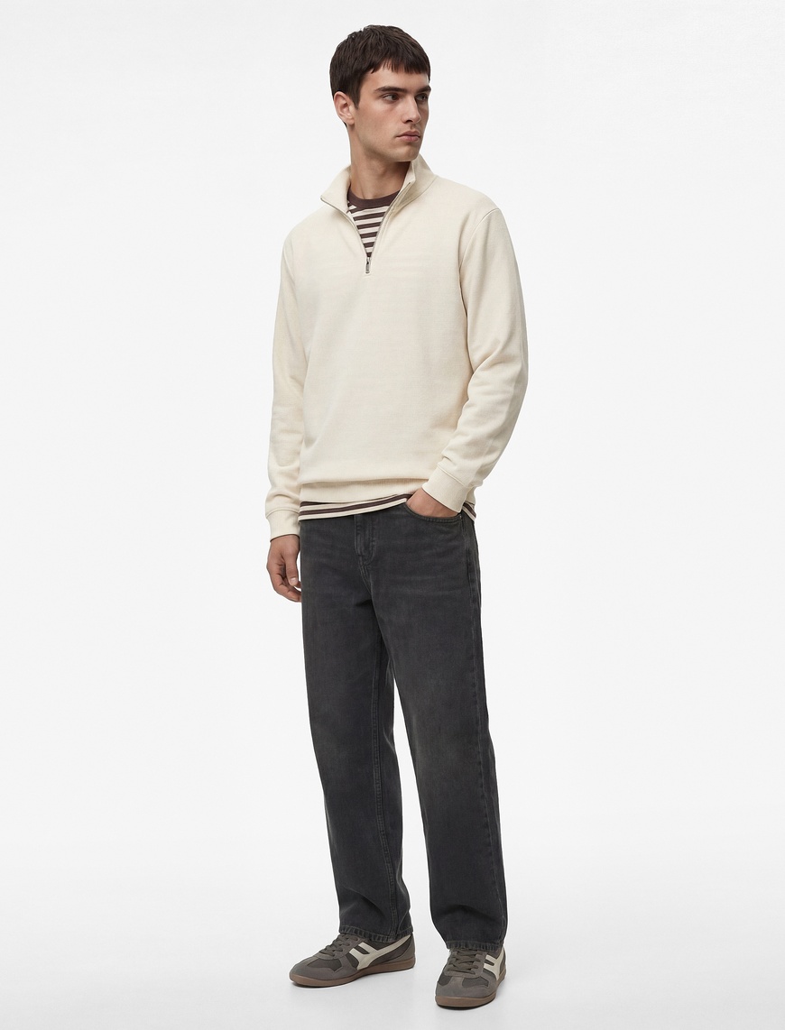 Koton Erkek Regular Fit Uzun Kollu Basic Yarım Fermuarlı Sweatshirt