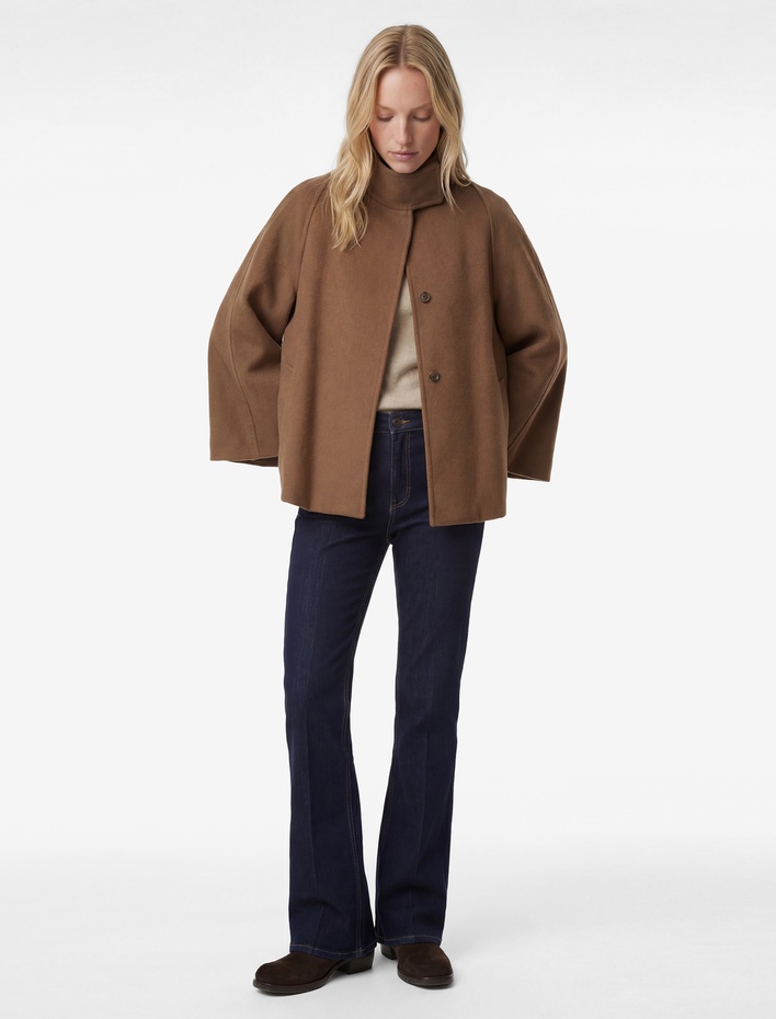  Kısa Pelerin Kaban Kaşe Oversize Dik Yaka Cepli