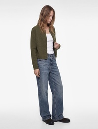 Bisiklet Yaka Düğme Detaylı Basic Triko Hırka