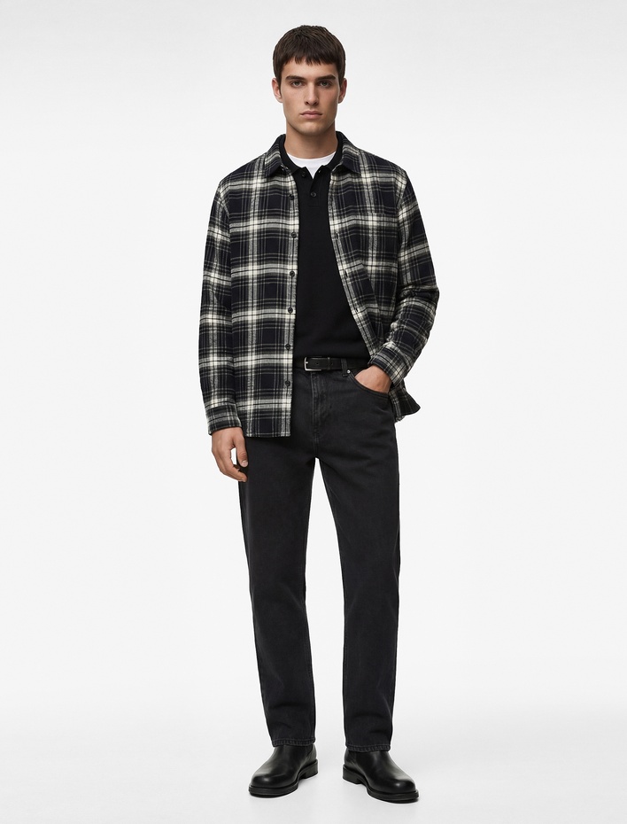  Uzun Kollu Düğmeli Regular Fit Klasik Yaka Oduncu Gömleği