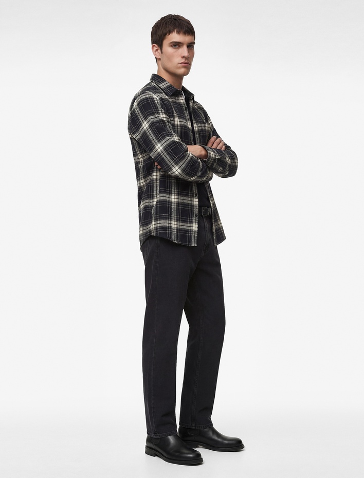  Uzun Kollu Düğmeli Regular Fit Klasik Yaka Oduncu Gömleği