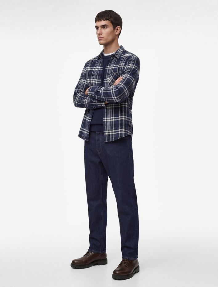  Regular Fit Uzun Kollu Klasik Yaka Düğmeli Oduncu Gömleği