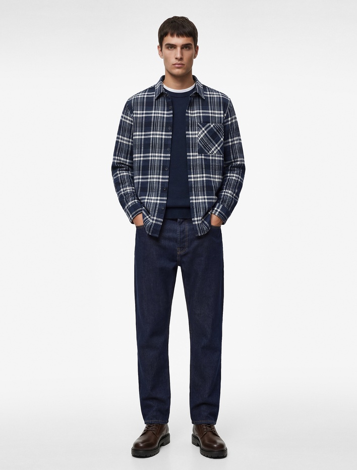  Regular Fit Uzun Kollu Klasik Yaka Düğmeli Oduncu Gömleği