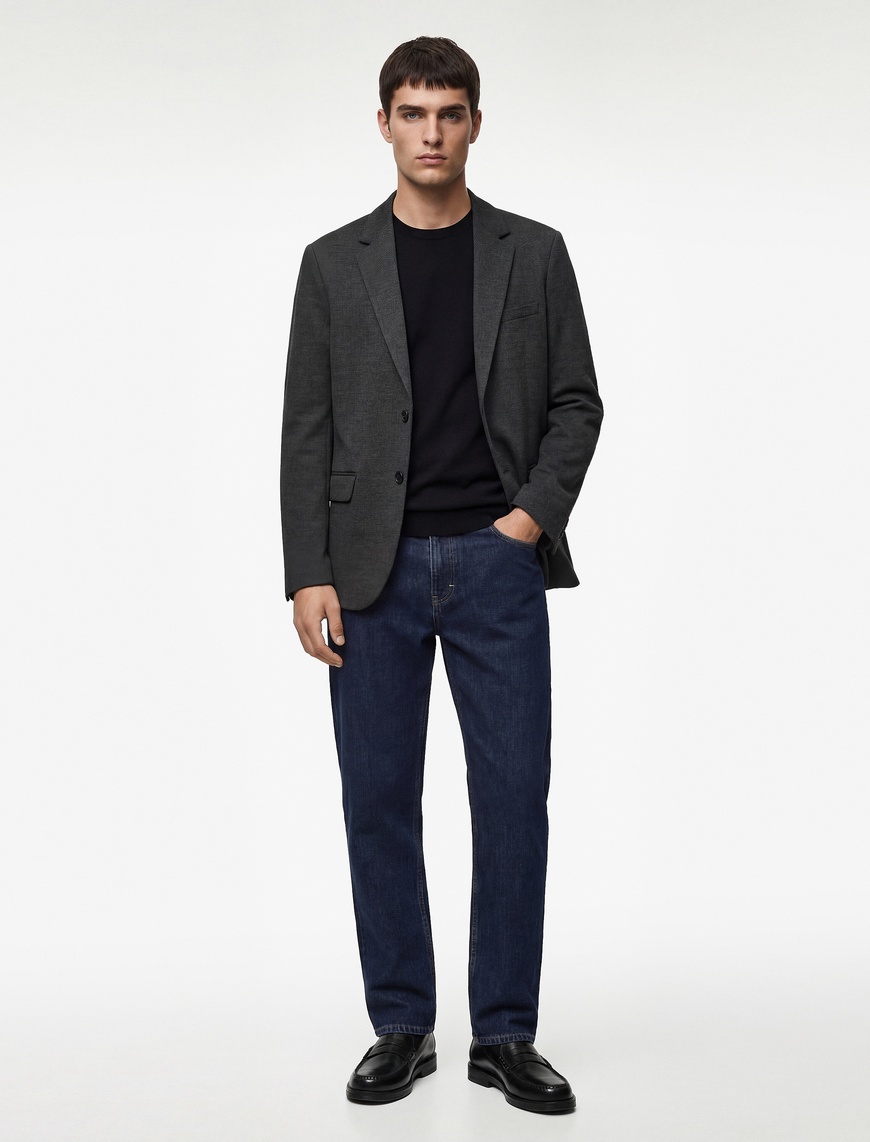 Koton Erkek Slim Fit Viskon Karışımlı Düğmeli Kapaklı Cepli Mono Yaka Blazer Ceket