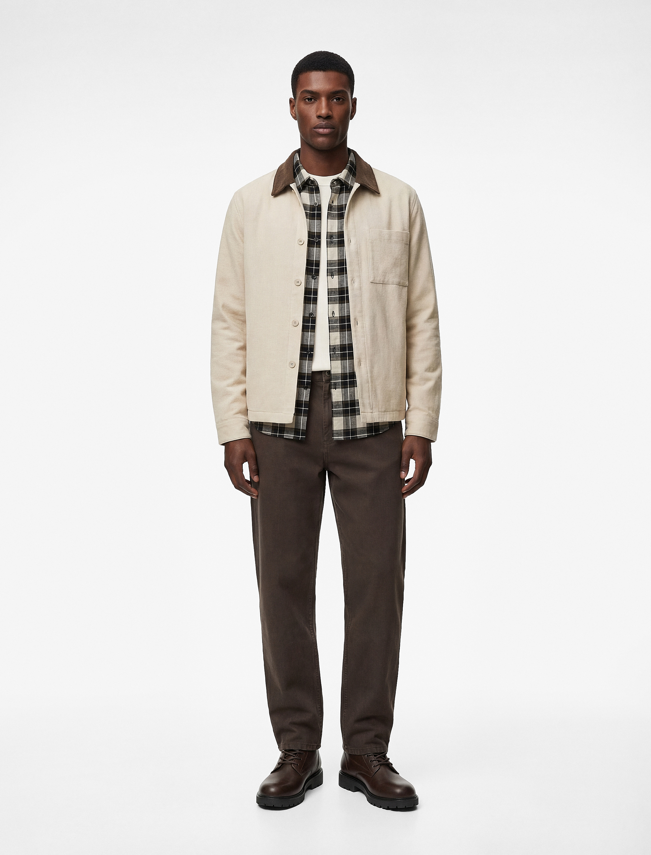   Regular Fit Cepli Renk Kontrastlı Klasik Yaka Uzun Kollu Gömlek