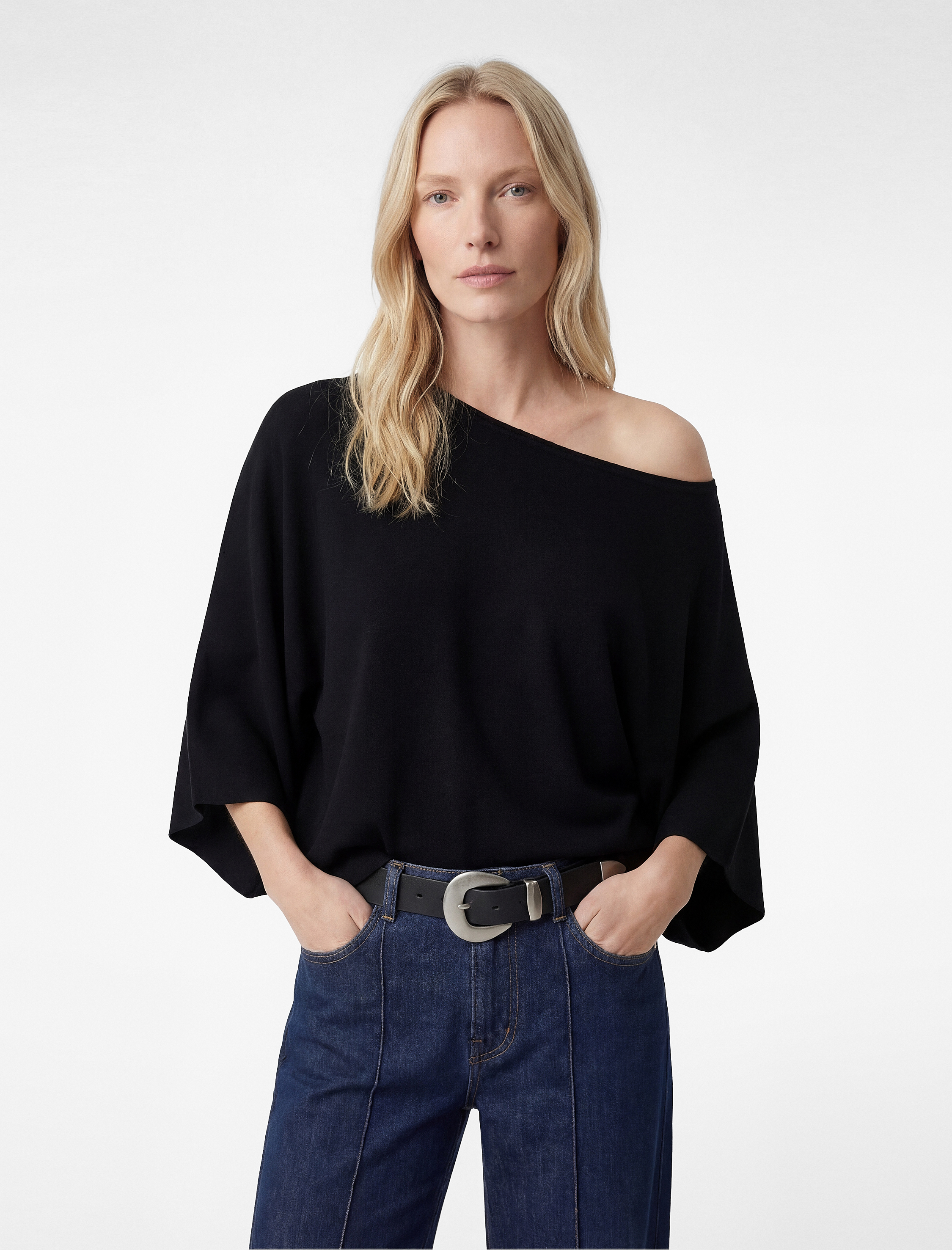   Uzun Yarasa Kollu Bisiklet Yaka Oversize Triko Panço