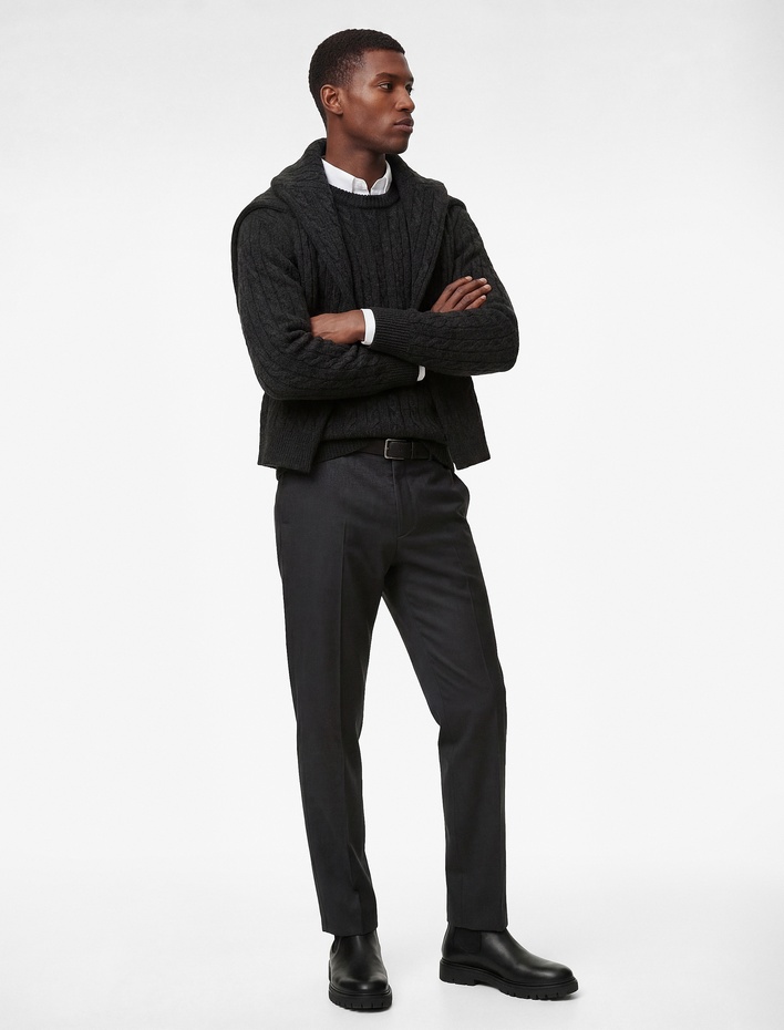  Uzun Kollu Bisiklet Yaka Saç Örgüsü Dokulu Triko Kazak