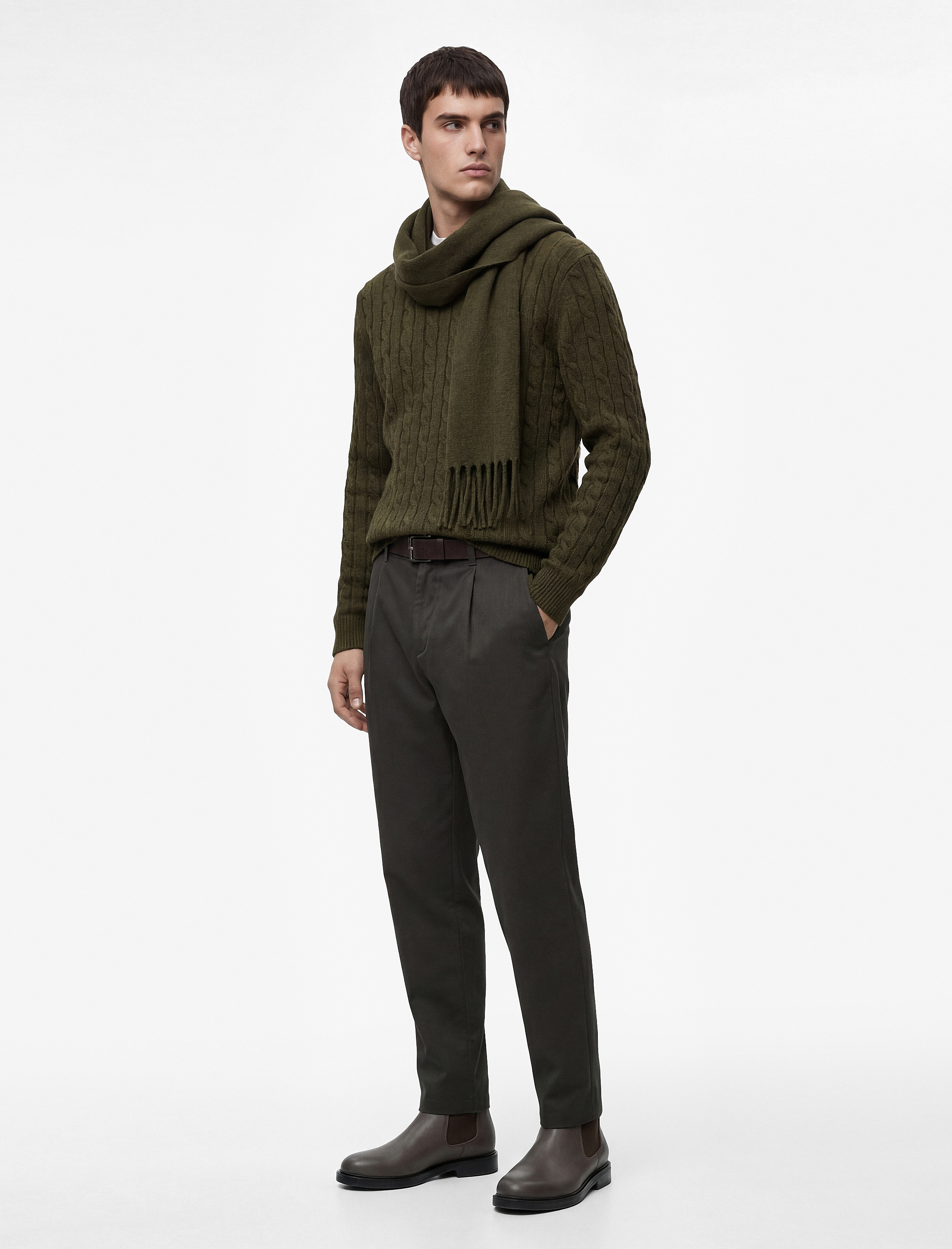   Uzun Kollu Bisiklet Yaka Saç Örgüsü Dokulu Triko Kazak